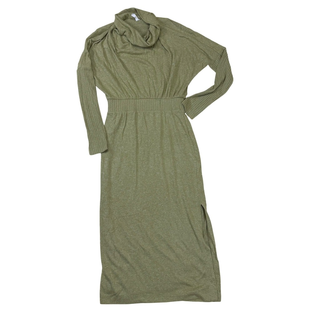 Daily Practice Anthropologie Midi Dress Womens XS Olive Green Cowl Neck Cozy
